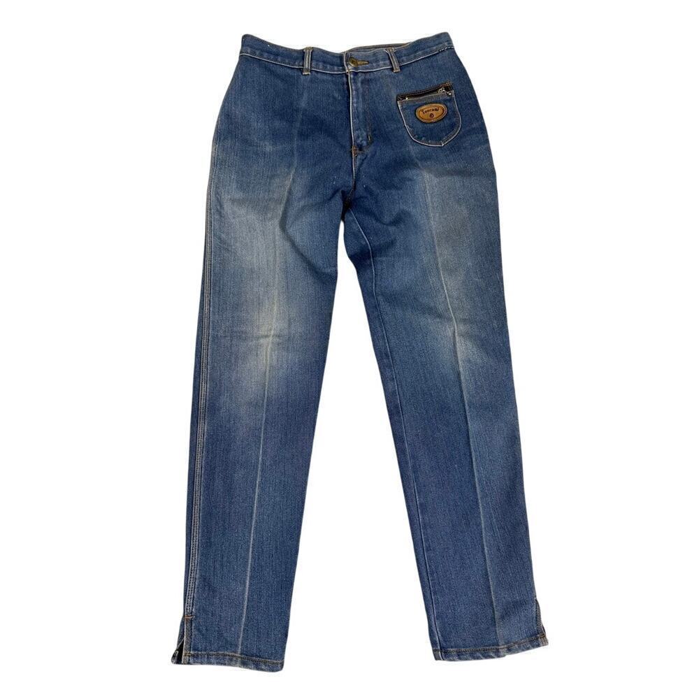 VTG 80s 90s Italian Toscani Blue Jeans Sz M Embroidered Flowers 1 Zip Pocket